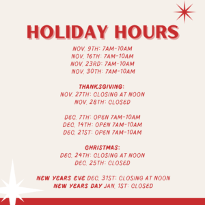 2024 Winter Holiday Hours